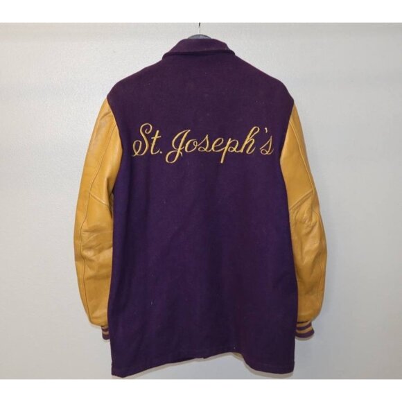 Vintage 70s William Loop Varsity Leather Jacket Sz 38 St. Joe Champs - Picture 13 of 14